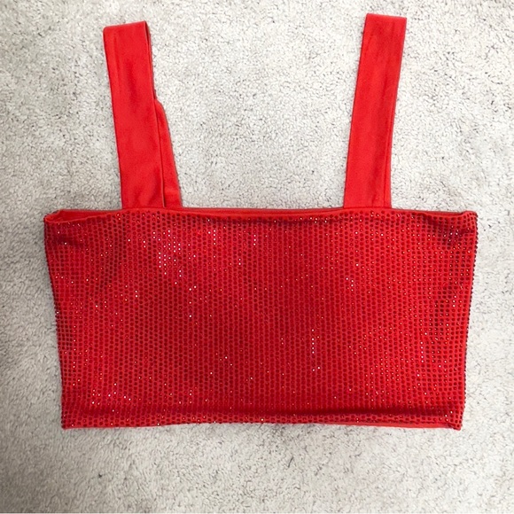 Crop rhinestone embellished stretchy sparkly sexy holiday party bralette tank - Picture 4 of 9